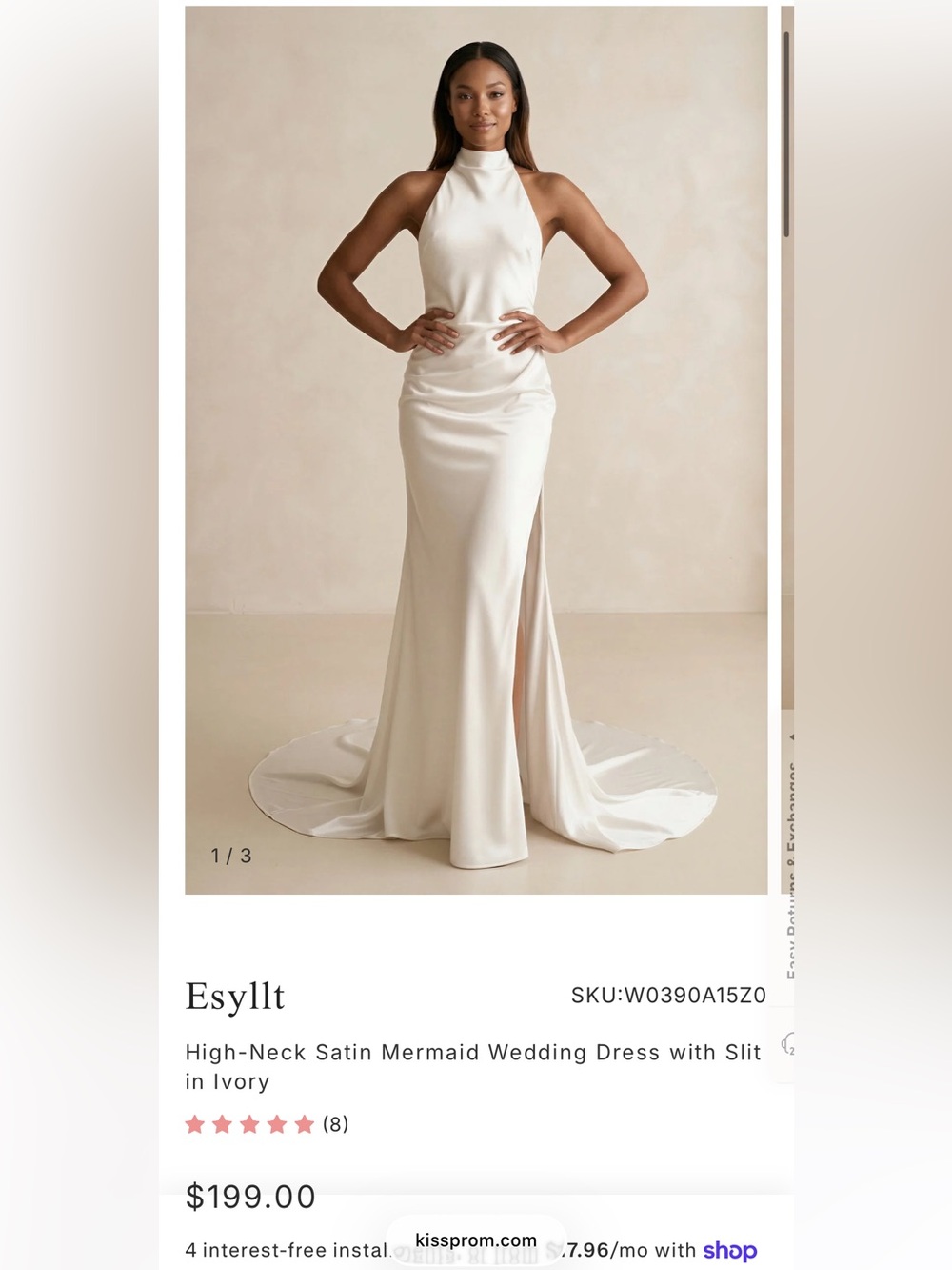Esyllt Ivory Satin Halter Wedding Gown with Side Slit